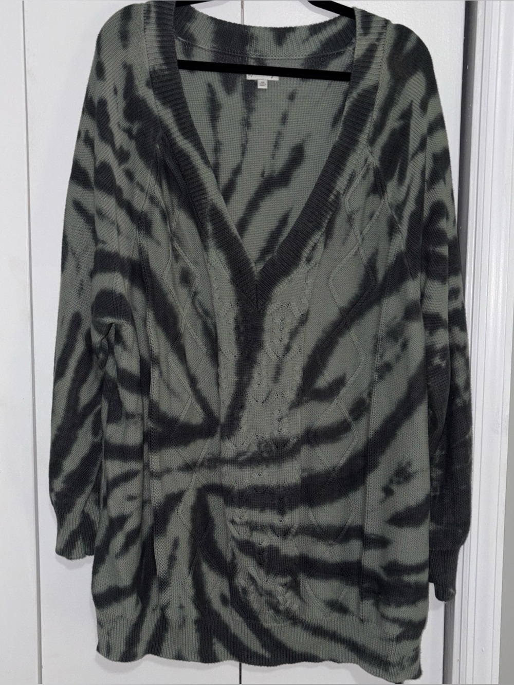Wonderly - Green Tie Dye Cable Knit Long Sleeve V-neck Sweater -plus Size 4X